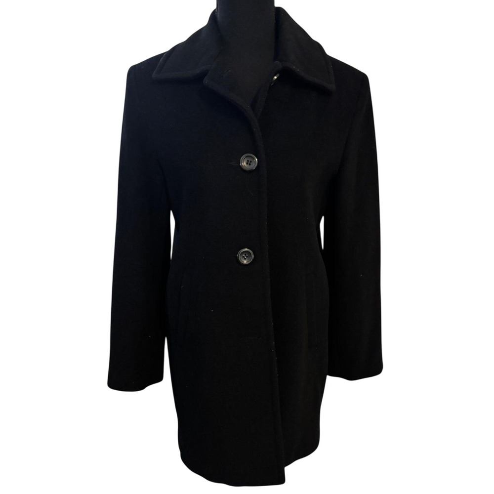Liz Claiborne Womens Black Wool Blend Car Coat Red Lining Size 4P Petite